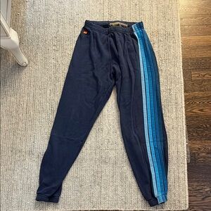 Aviator Nation Blue Track Pants with Sporty Stripes